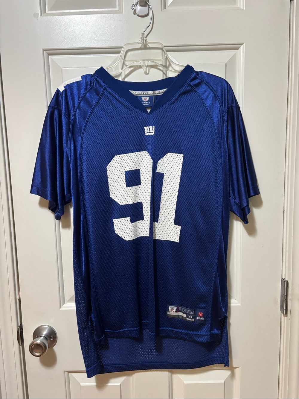 Youth XL New York Giants TUCK #91 Reebok NFL Jersey Blue Boys Football Mesh